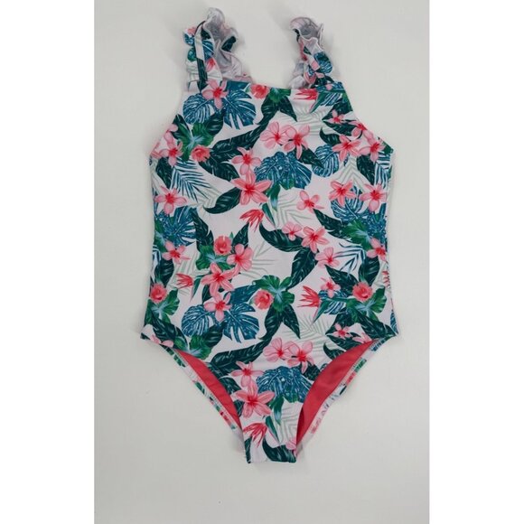 Girls Feathers & Arrow Lola Paradise Island Tiropical Print One-Piece Swimsuit S